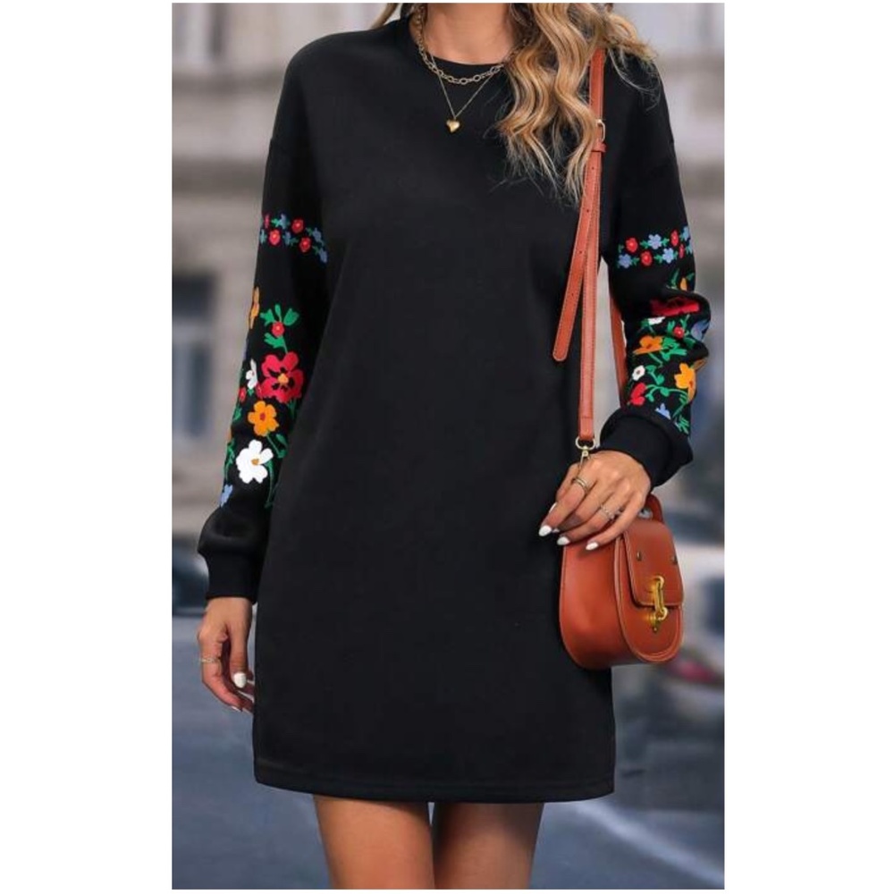 021 Luxe Floral Print Oversized Long Sleeve Dress